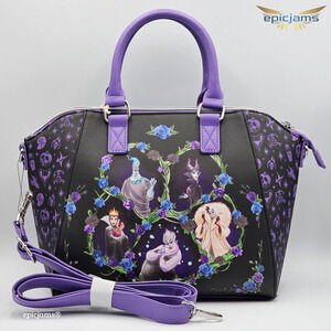 Loungefly Disney Villains Floral Icons Purple Black Crossbody Satchel Bag New